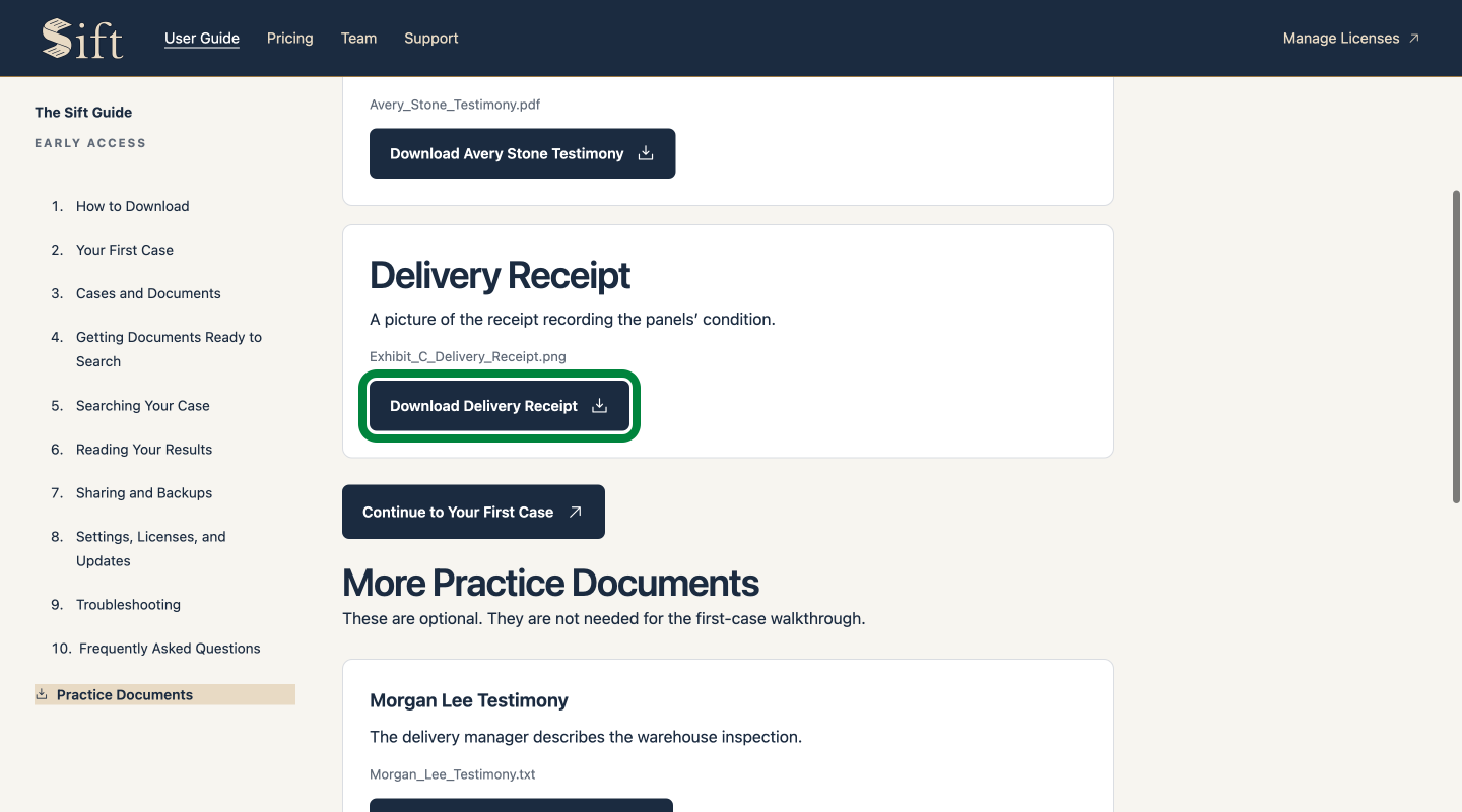 Download Delivery Receipt circled in green.
